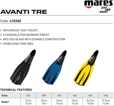 Mares Flosse Plana Avanti TRE Blau 40, Blau 40