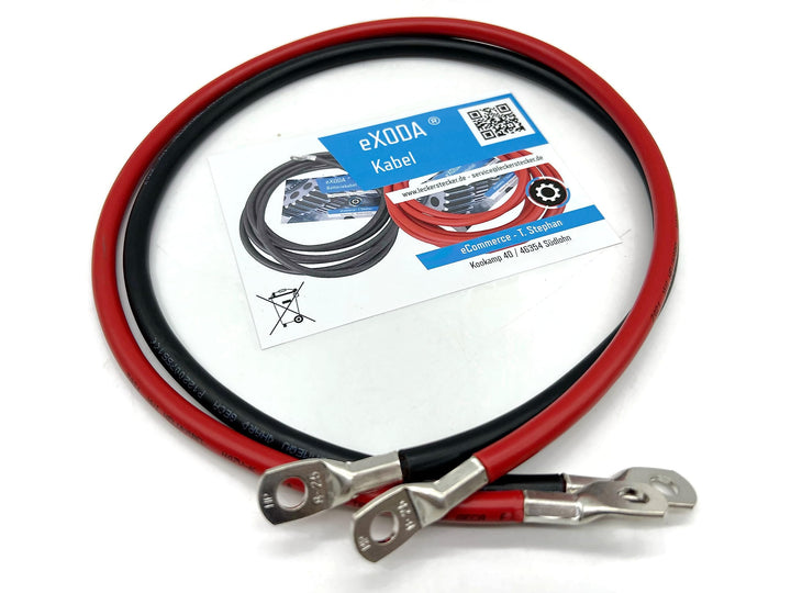 eXODA Batteriekabel Set 25 mm² 75cm M8 Kabelschuhe Rot Schwarz flexibel aus Deutschland hohe Qualitä