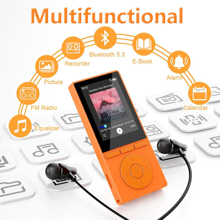 64GB MP3 Player Bluetooth 5.3, MP3 Player mit Lautsprecher, Musikwiedergabe, Sprachrekorder, E-Book,