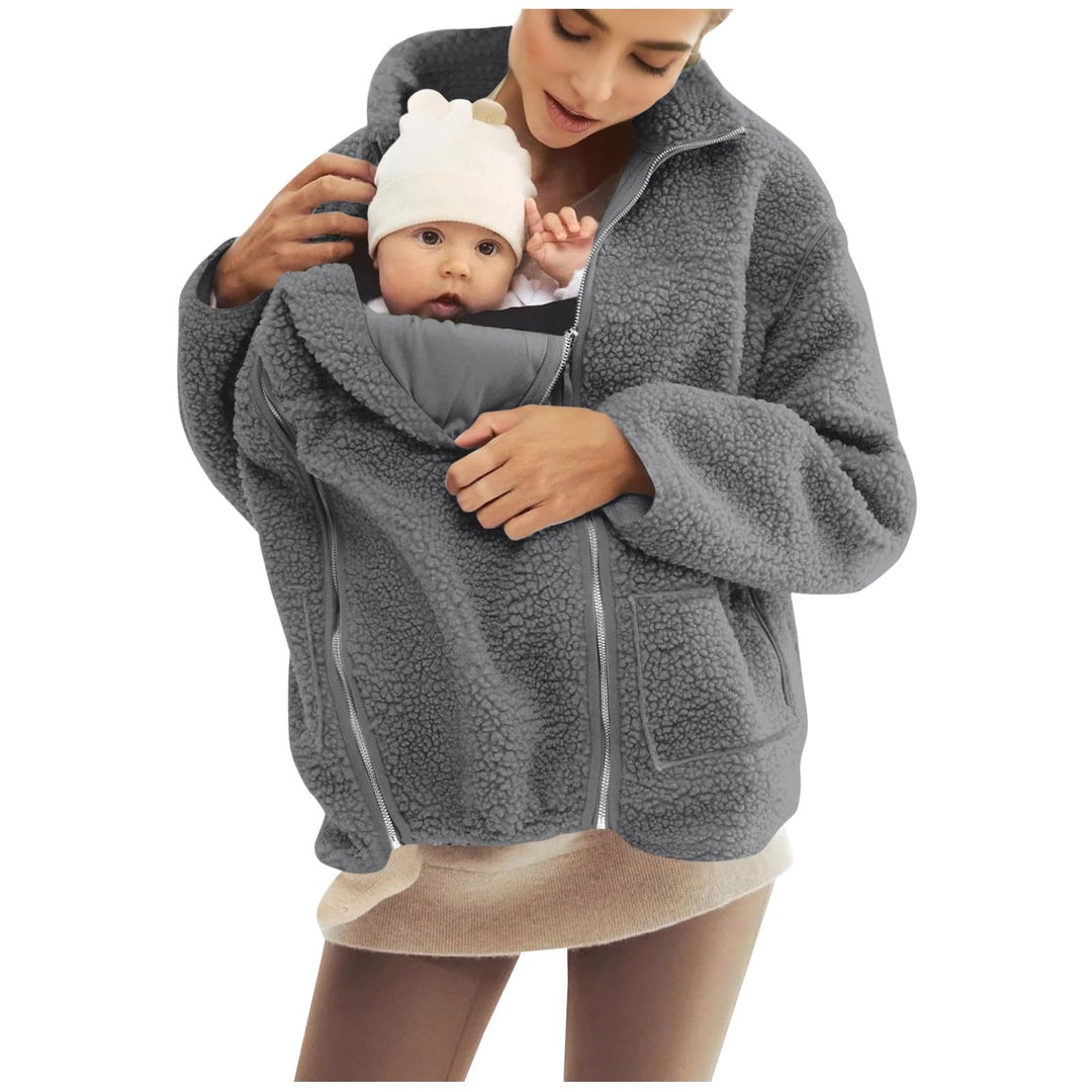 SYDUZAX Umstandsjacke mit Babyeinsatz Warm Teddy Fleecejacke Umstands Baumwolljacke Winter Umstandsm