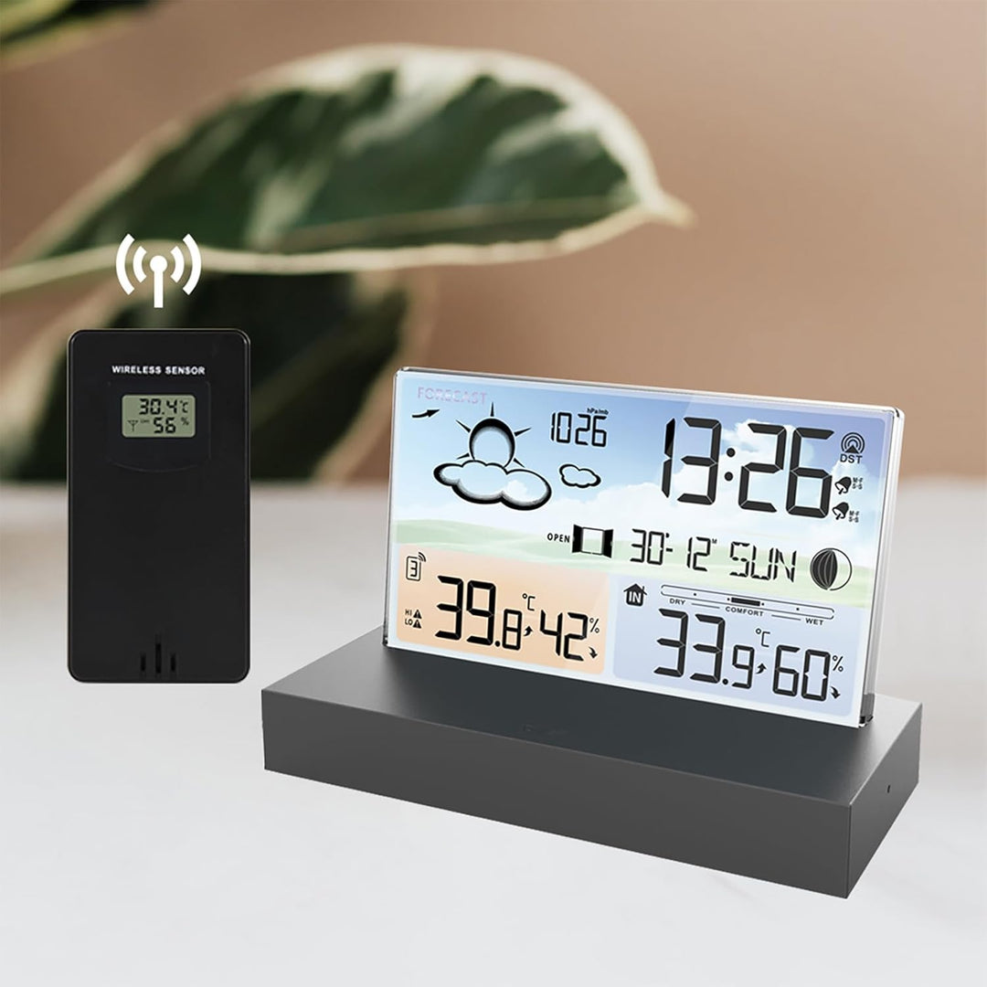 ALLOMN Wetterstation mit kabellosem Aussensensor, Kabellose LCD-Display Digitale Wetterstation mit D