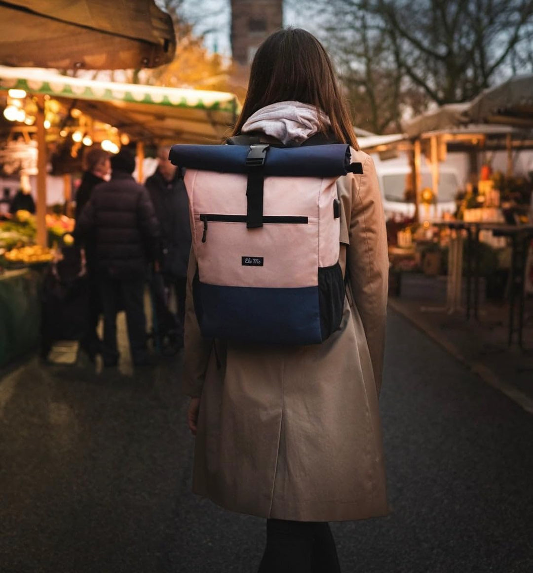 Ela Mo® Rolltop Rucksack Damen - Rollrucksack Anti Diebstahl für Sport & Reisen - Laptoprucksack für