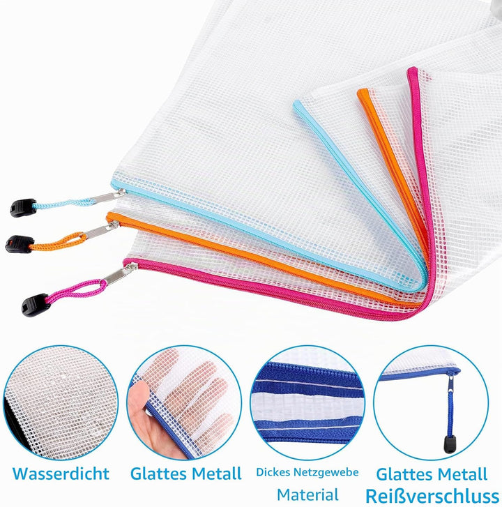 ASelected 24 Stücke Dokumententasche A3 Reissverschluss, 12 Farbe Mesh Kunststoff Reissverschlusstas