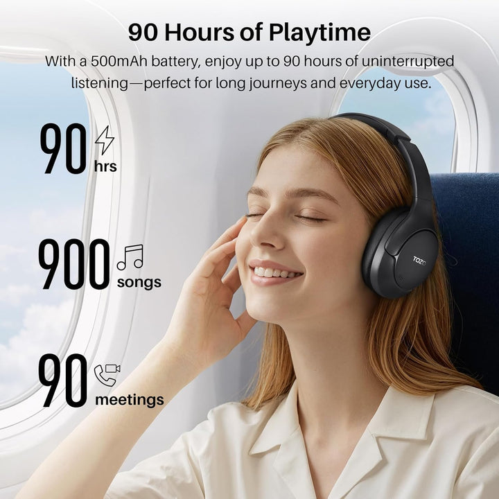 TOZO HT3 Kopfhörer Kabellos Bluetooth Over Ear, Noise Cancelling Kopfhörer mit Mikrofone,90 Std, Hi-