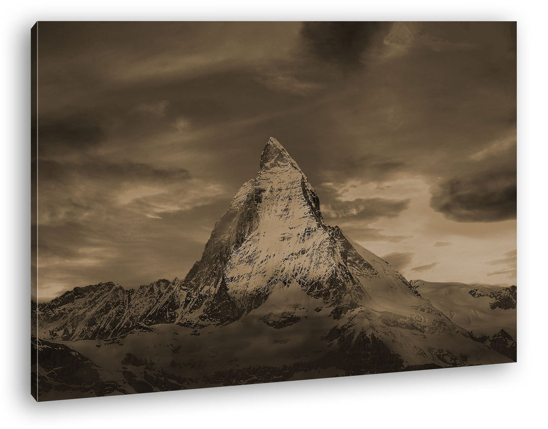 Matterhorn in der Schweiz Format: 100x70 Effekt: Sepia als Leinwandbild, Motiv fertig gerahmt auf Ec