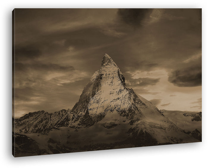 Matterhorn in der Schweiz Format: 100x70 Effekt: Sepia als Leinwandbild, Motiv fertig gerahmt auf Ec