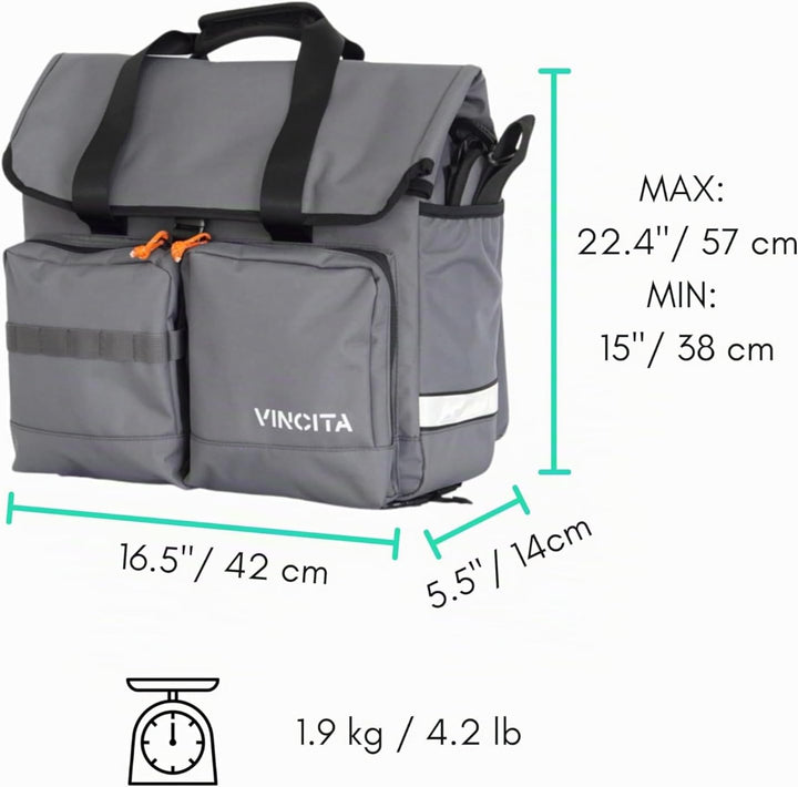Vincita Voyage Atlas Tasche für Brompton Klapprad - Mit abnehmbarem Vorderträgerrahmen, Regenschutz