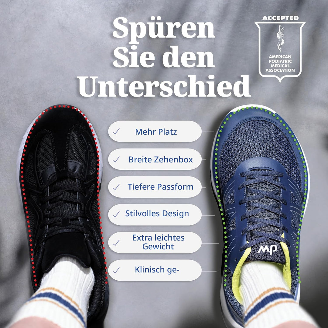 Orthopädische Weit Schuhe Damen – Extrabreite Aussensohlen – Nahtloser Innenraum für Geschwollene, D