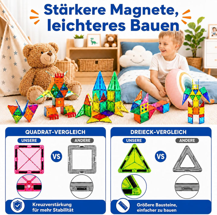 Magnetische Bausteine 50 Stück, Magnetspielzeug Kinder ab 3 4 5 Jahre, Montessori Konstruktionsspiel