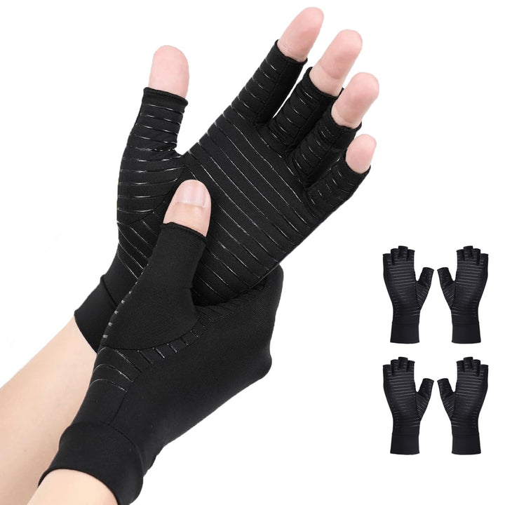 2 Paar Arthrose Handschuhe mit Kupfer,Fingerlose Kompressionshandschuhe,Arthriti Gaming Handschuhe f