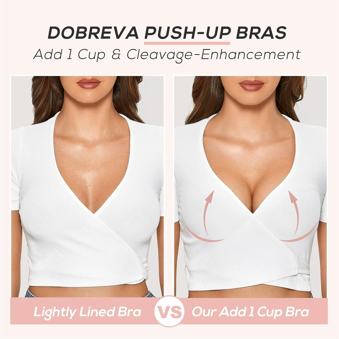 DOBREVA Damen Push Up BH Mit Spitze Gepolstert Plunge Bügel Vollschalen BHS Gemoldete Cups 70A Beige
