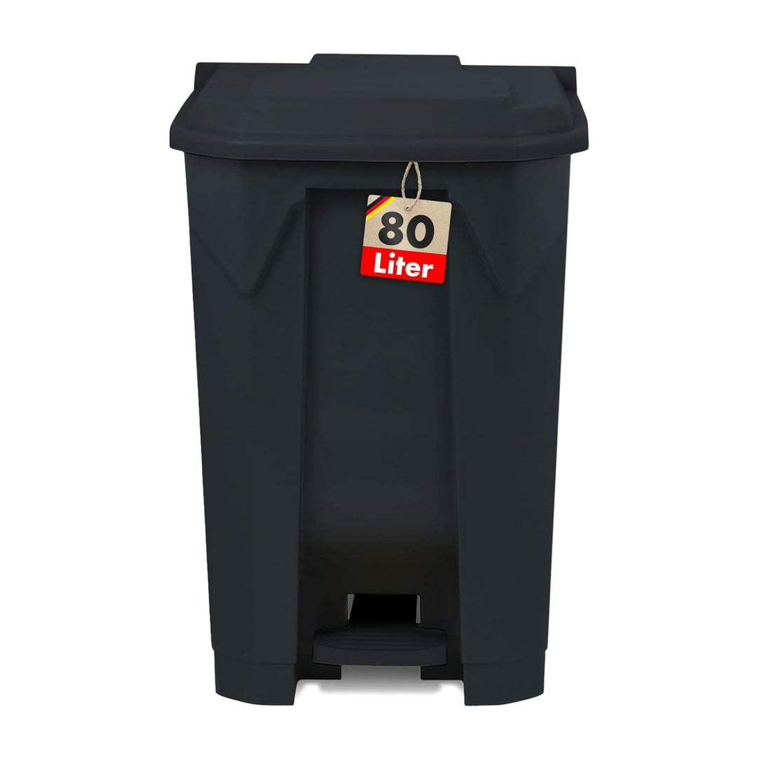 casa pura Mülltonne, Mülleimer 80 Liter, Grauer Deckel, Abfalleimer für Küche und Büro, Mülltrennsys