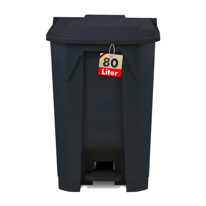 casa pura Mülltonne, Mülleimer 80 Liter, Grauer Deckel, Abfalleimer für Küche und Büro, Mülltrennsys