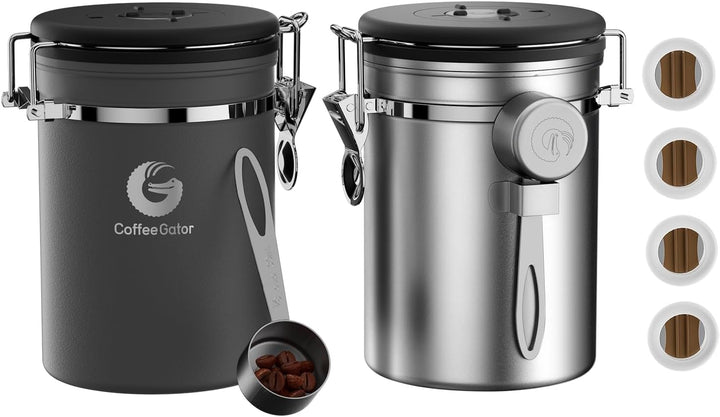 Coffee Gator Kaffeedose Luftdicht 2er Set (Mittel 1,3 L) - Kaffeebohnen Behälter aus Edelstahl mit C