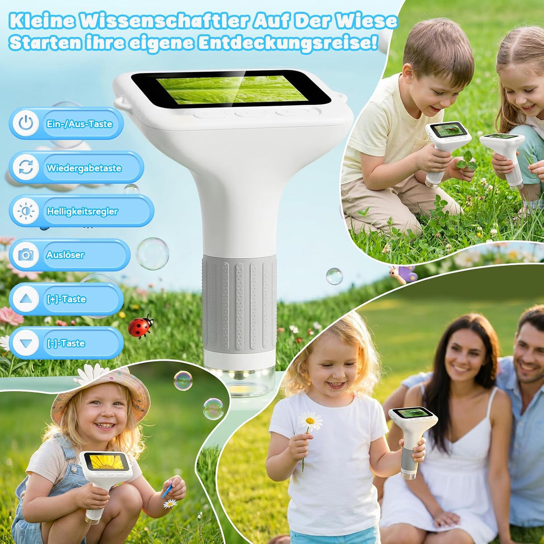 Digitales Mikroskop Kinder 1000x, 3,0-Zoll-Handmikroskop (Weiss) | Tragbares Kindermikroskop mit 8 L