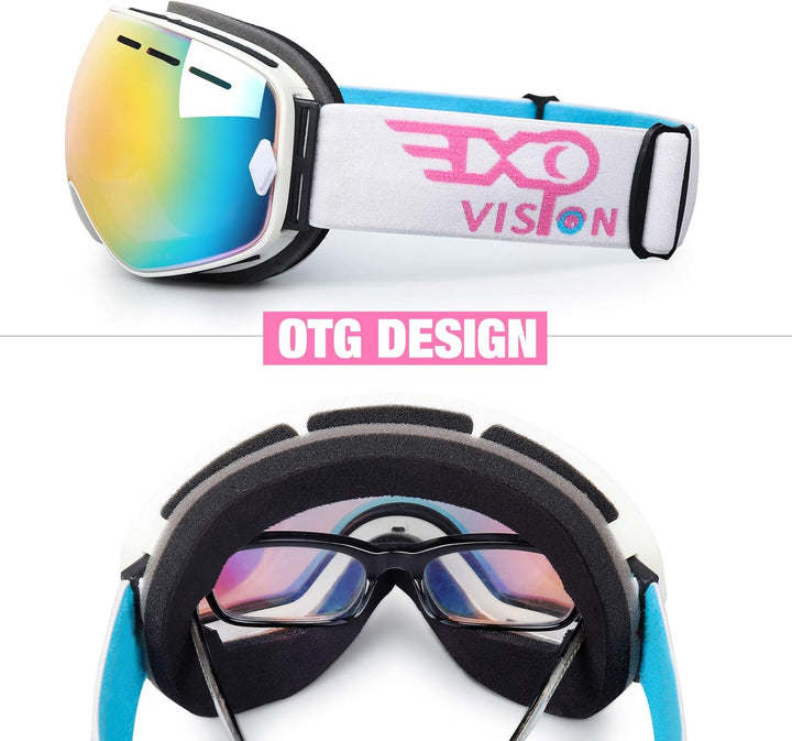 EXP VISION Snowboard Skibrille für Herren Damen Jugend, 100% UV400 Schutz Anti Beschlag über der Bri