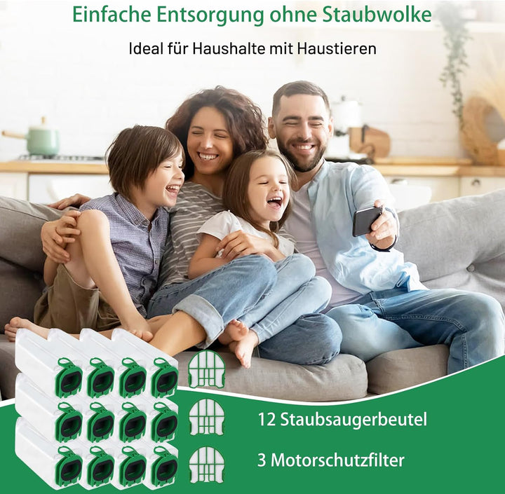 Staubsaugerbeutel für Vorwerk Kobold VB100 FP100 Akku-Staubsauger | 12 Stück Staubbeutel mit 3 Motor