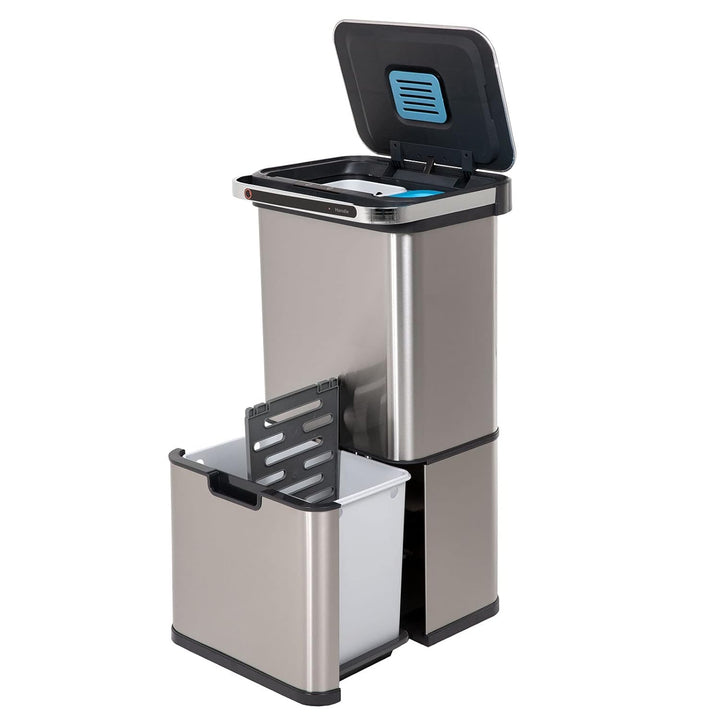 SVITA Sensor-Mülleimer 60L Aktivkohle- und Selbstreinigungs-Funktion Edelstahl Silber, Silber