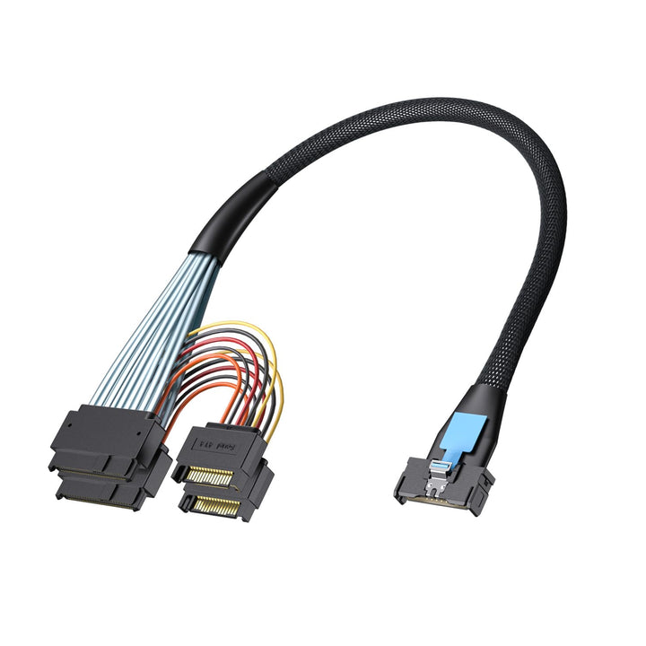 10Gtek PCIe GEN5 MCIO 8X SFF-TA-1016 to 2x U.2 SFF-8639 with 15pin SATA power, 0.75m(2.46ft) MCIO to