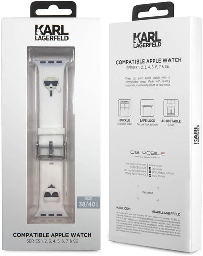 KARL LAGERFELD KLAWMSLCKW Riemen an Apple Watch 38/40/41mm weiss Silicone Karl & Choupette Heads