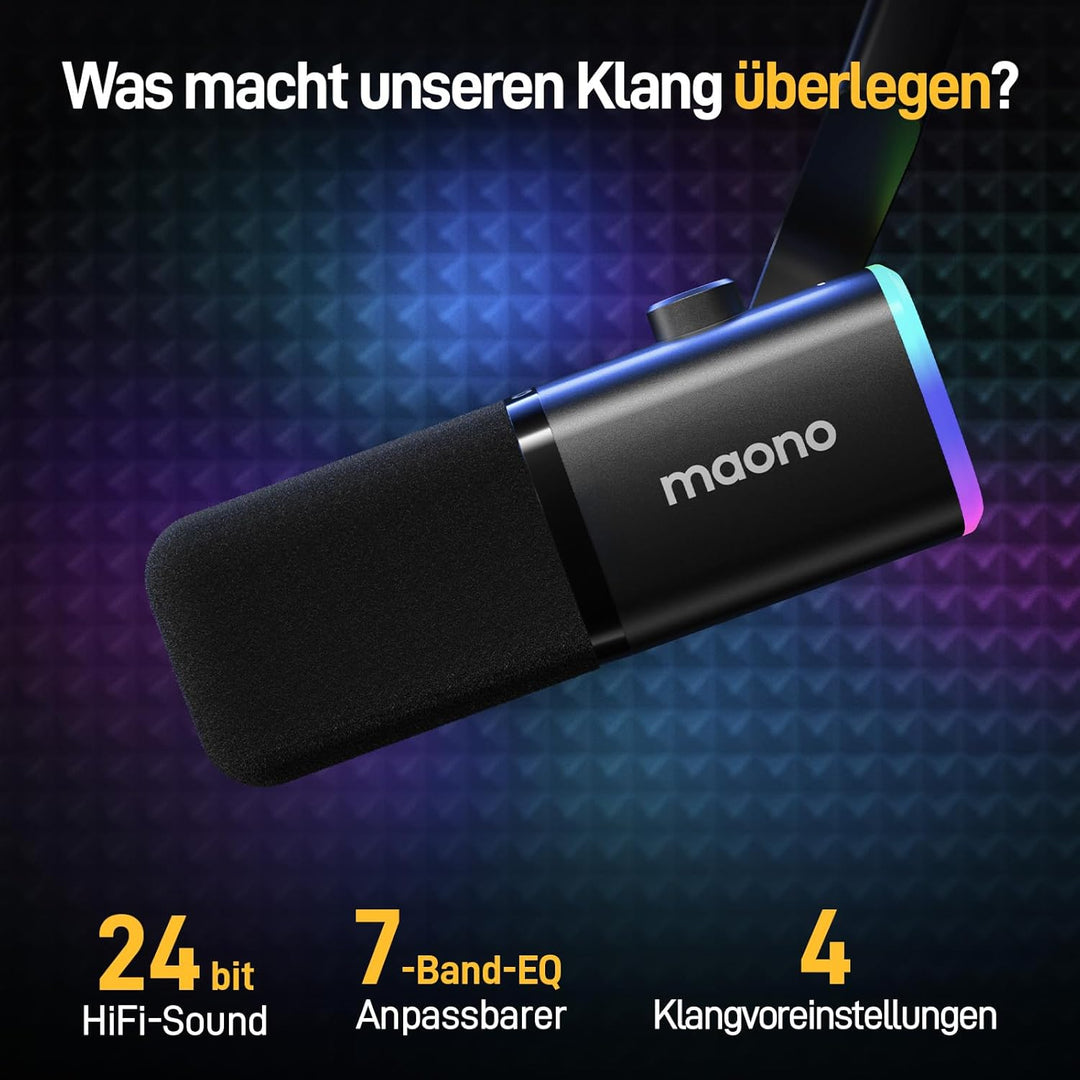 MAONO XLR-USB Streaming Mikrofon mit Arm: Dynamisches Mikrofon mit Software, Stummschalttaste, Gain-