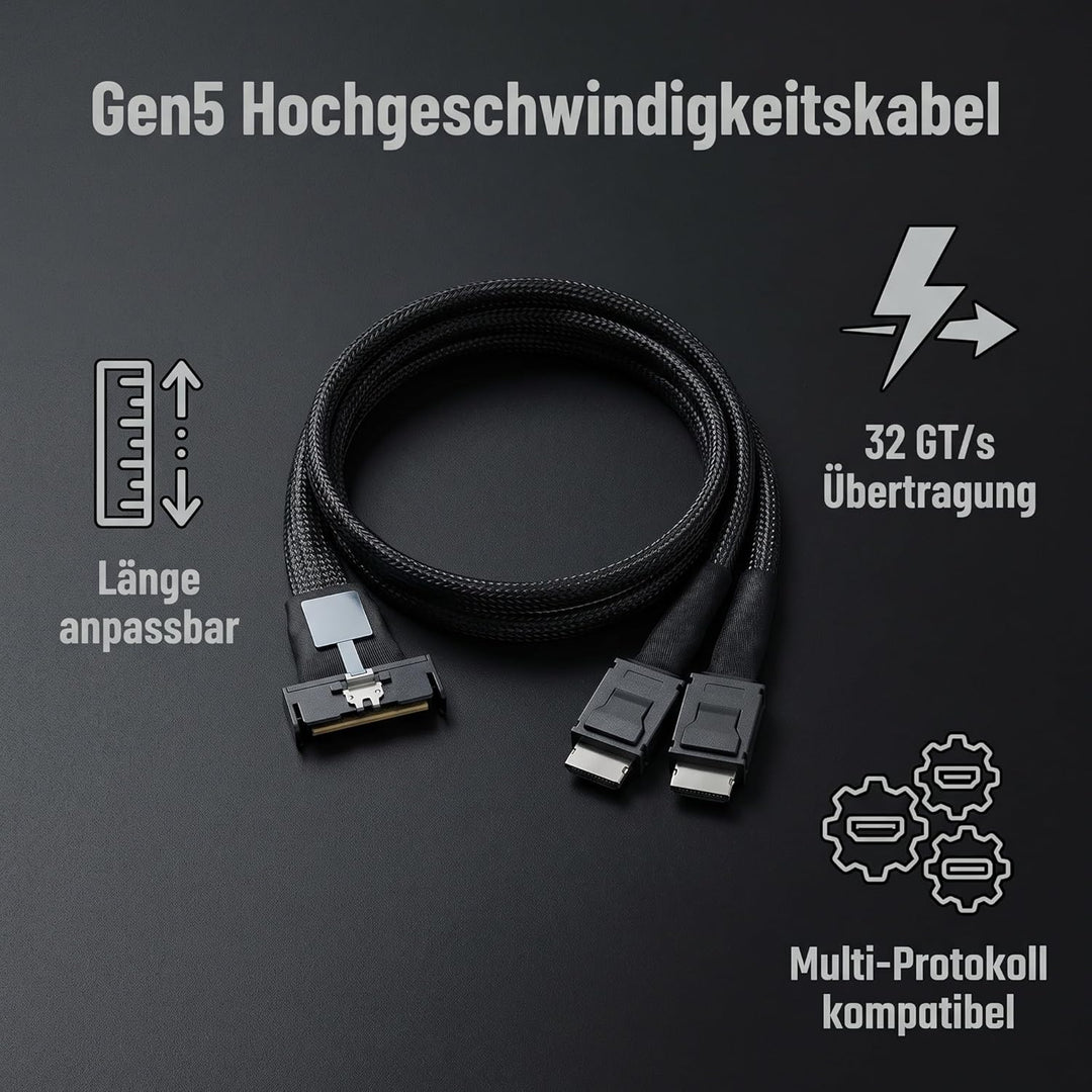 PCIe Gen4 MCIO x8 to 2 x SFF-8639 Kabel für U.2 NVMe SSD mit 15Pin SATA, 50 cm