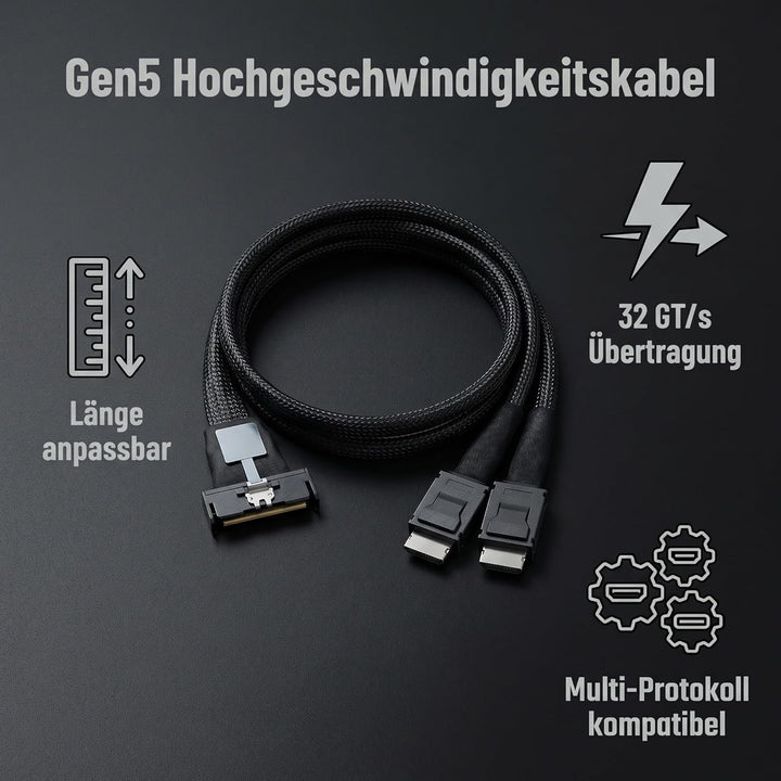 PCIe Gen4 MCIO x8 to 2 x SFF-8639 Kabel für U.2 NVMe SSD mit 15Pin SATA, 50 cm
