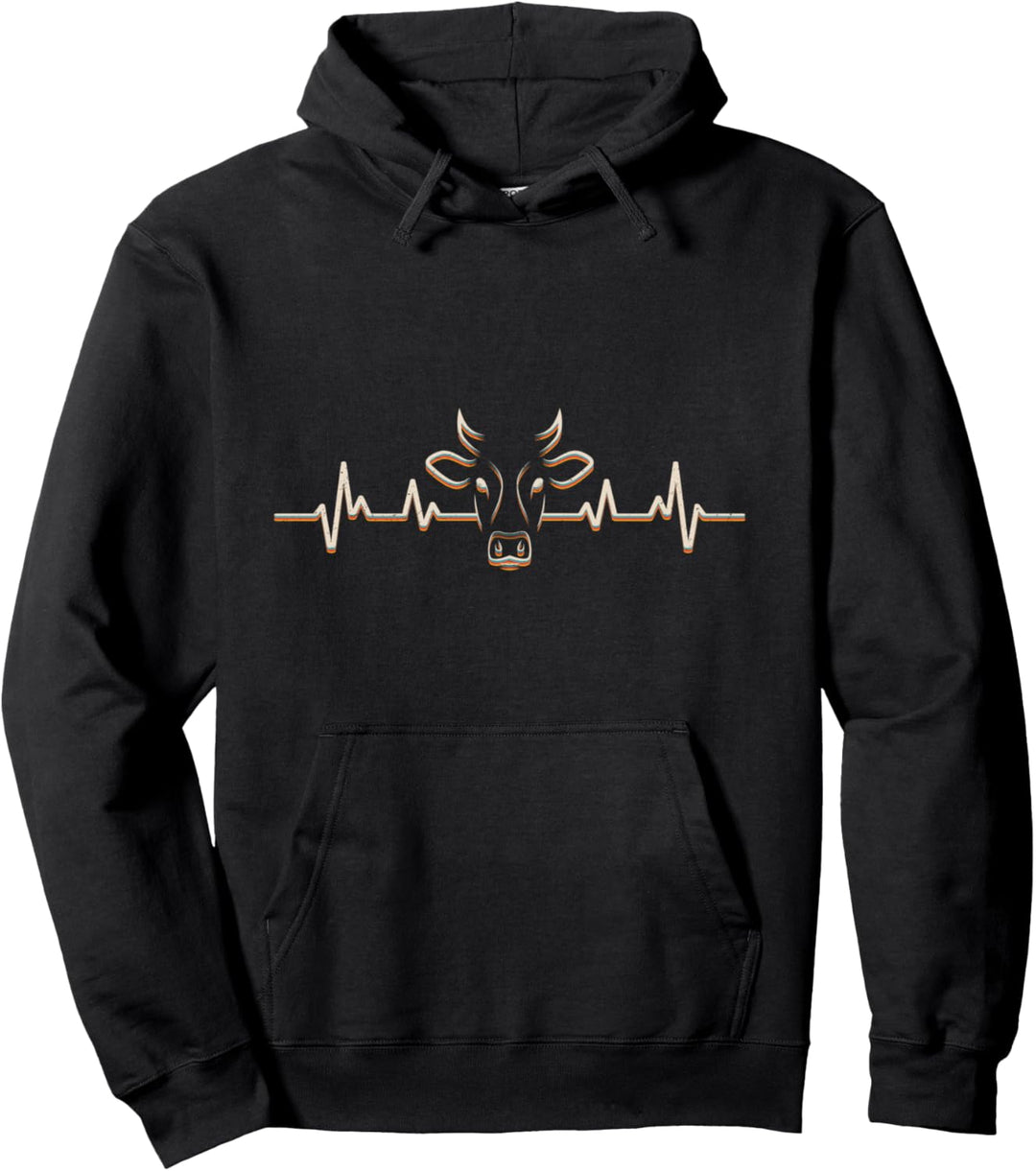 Kuhkopf Herzschlag Retro Landwirtschaft Rinder Züchter Kalb Pullover Hoodie