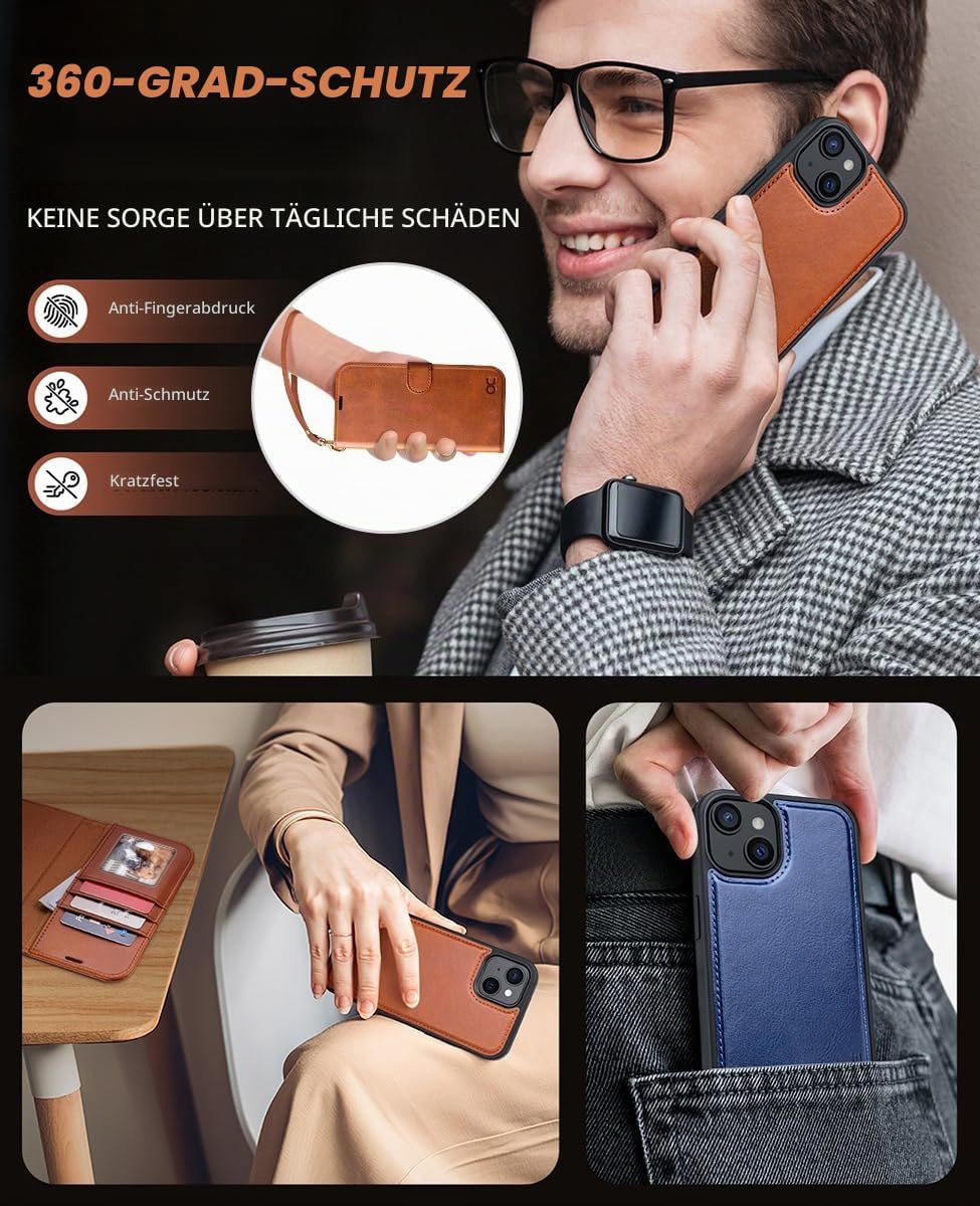 OCASE Kompatibel für iPhone 13 Hülle(2in1) Leder Stossfestes Case, Abnehmbare magnetische, Mit Hands