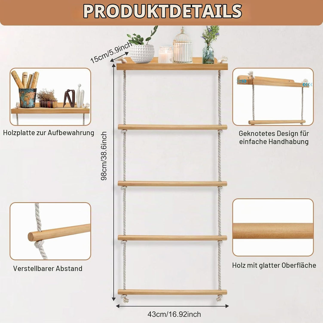 5-Schicht Handtuchhalter Wand Montage, 2-in-1 Multifunktionales Holz Handtuchständer Badezimmer, Han