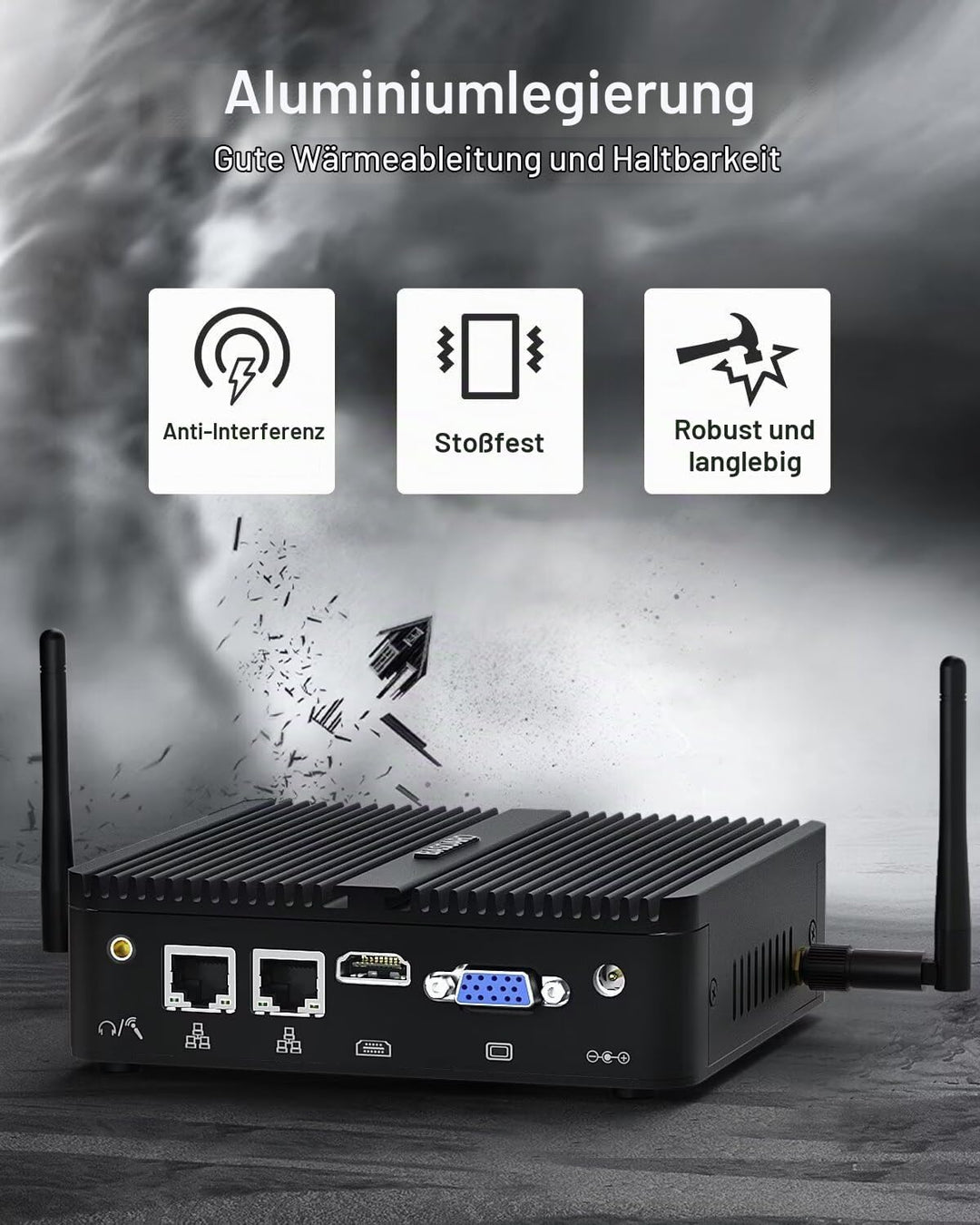 BASOARO Mini Desktop PC, Industrie PC, Celeron J4125, 8G RAM 128G SSD, Gigabit Ethernet, HD/VGA, 2*R