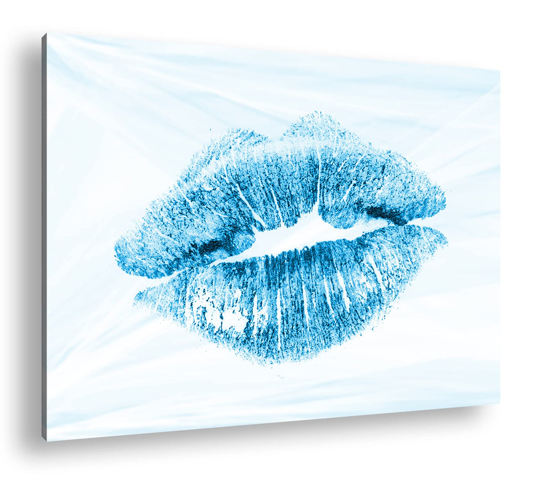 deyoli Roter Lippenstift Abdruck Format 80x60 Effekt: Monocrome Blau als Leinwandbild, Motiv fertig