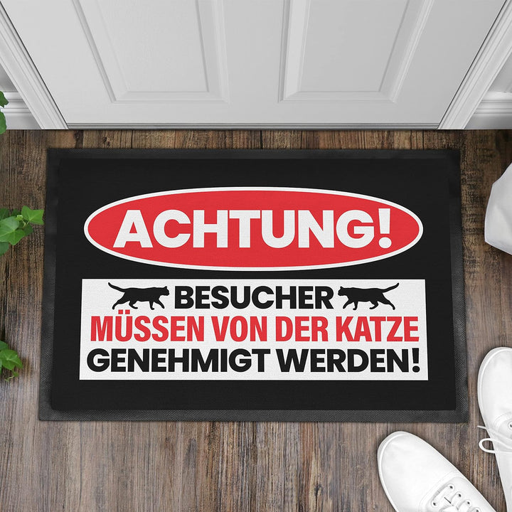 Trendation - Lustige Katzen Fussmatte Geschenk Achtung Besucher Katzenbesitzer 60x40 cm