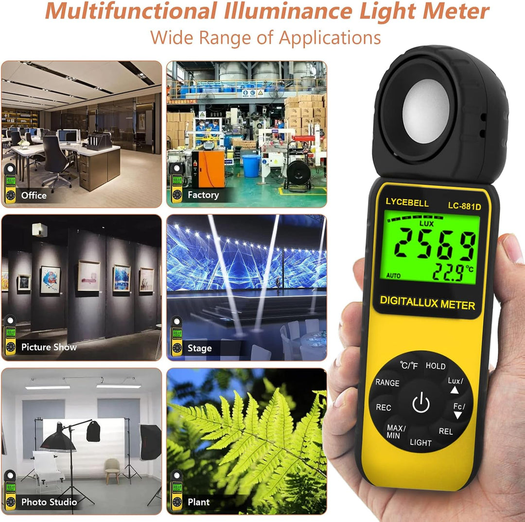 Digital Luxmeter, LC-881D Belichtungsmesser 0.1-400,000 Lux mit Daten halten/Max/Min, Lichtmessgerät