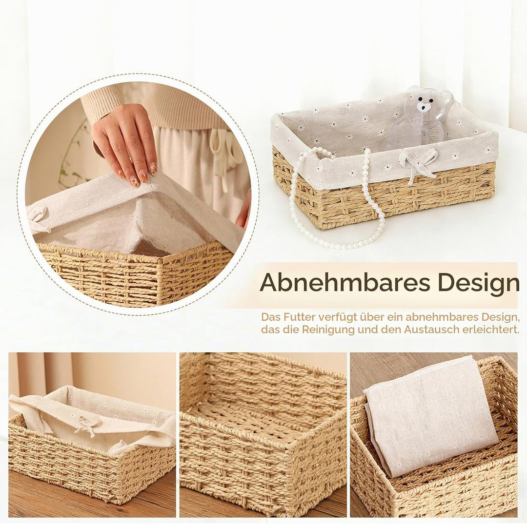 3er Set Brötchenkorb, Scandi Style Aufbewahrungskorb Geflochten Brotkörbchen Körbchen Rattan Korb Br