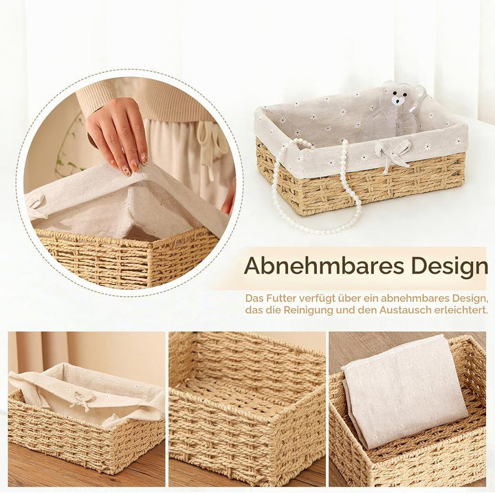 3er Set Brötchenkorb, Scandi Style Aufbewahrungskorb Geflochten Brotkörbchen Körbchen Rattan Korb Br