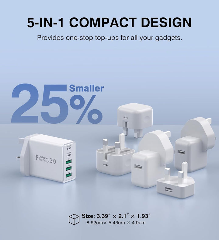 USB C Ladegerät, 5-Port USBC Netzteil Adapter Mehrfach für iPhone16 15 14 13 12 11 Pro Max SE 2020 X