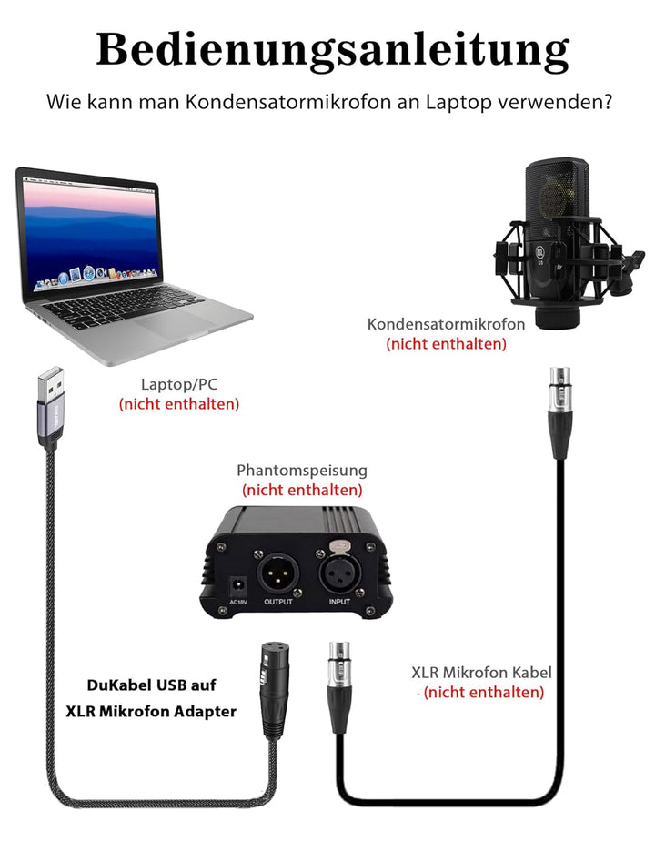 DuKabel XLR auf USB Adapter Type A Stecker auf XLR Buchse Mikrofonkabel für Aufnahmen, Live-Übertrag