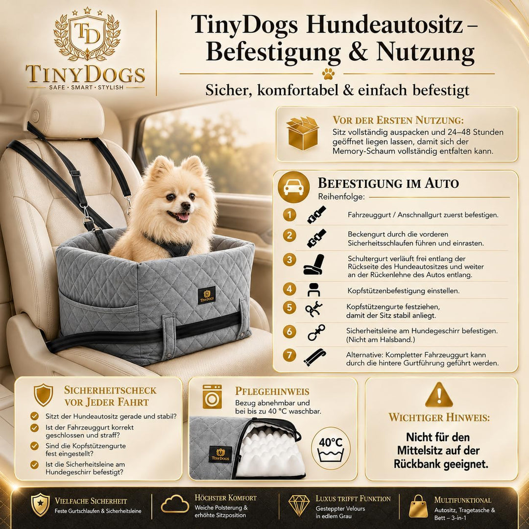Hunde Autositz für kleine bis mittlere Hunde, Premium Hundesitz Auto waschbar mit Sicherheitsleine,