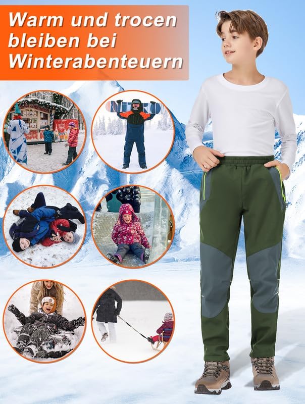 Zzkouine Kinder Softshellhose Schneehose Thermohose Hosen Jungen Mädchen Winterhose Outdoorhose Wand