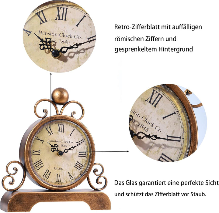 Retro Tischuhr Klassische Vintage Roman Stil Schreibtischuhr Silent Ohne Ticken für Wohnzimmer Schla