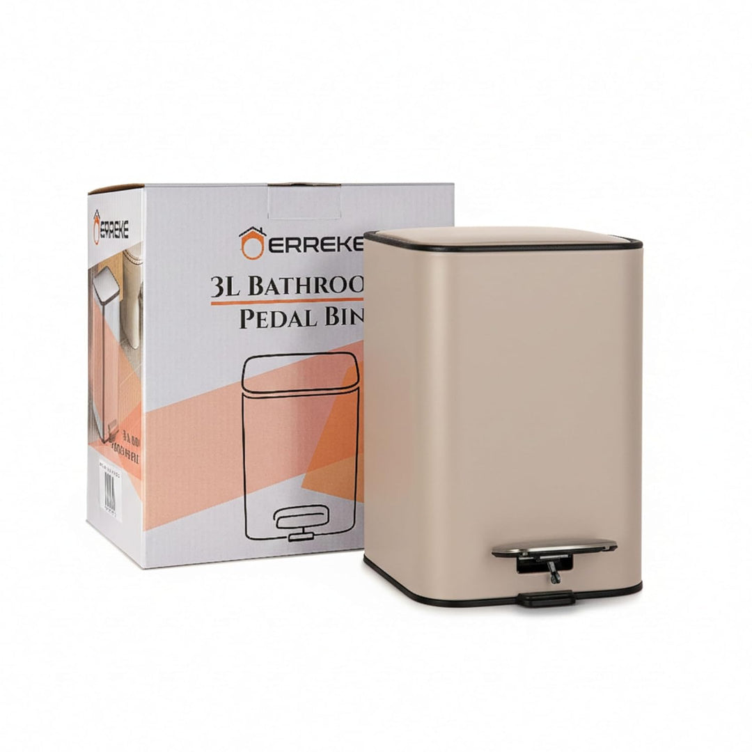 Erreke Badmülleimer mit Pedal 3L, Kosmetikeimer 3L aus Edelstahl mit Soft-Close Deckel, Herausnehmba