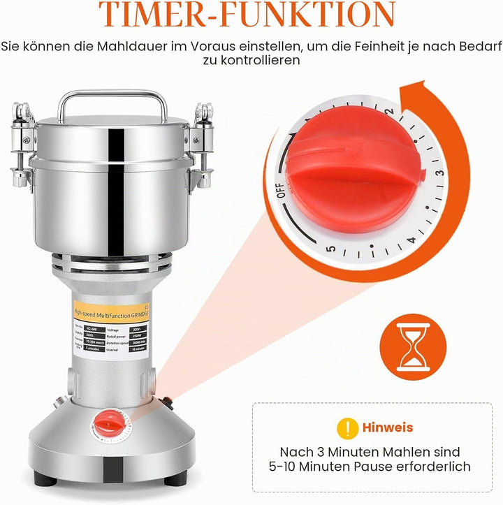 Getreidemühle Elektrisch, 500g Elektrische Getreidemühle Edelstahl Mühle mit 28000rpm Starker Motor