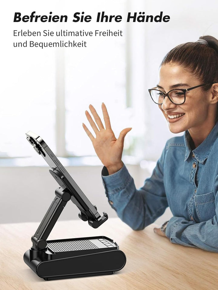 Rolgno Bluetooth Lautsprecher mit Handyständer, HD-Surround-Sound Bluetooth Box, Verstellbarer Handy