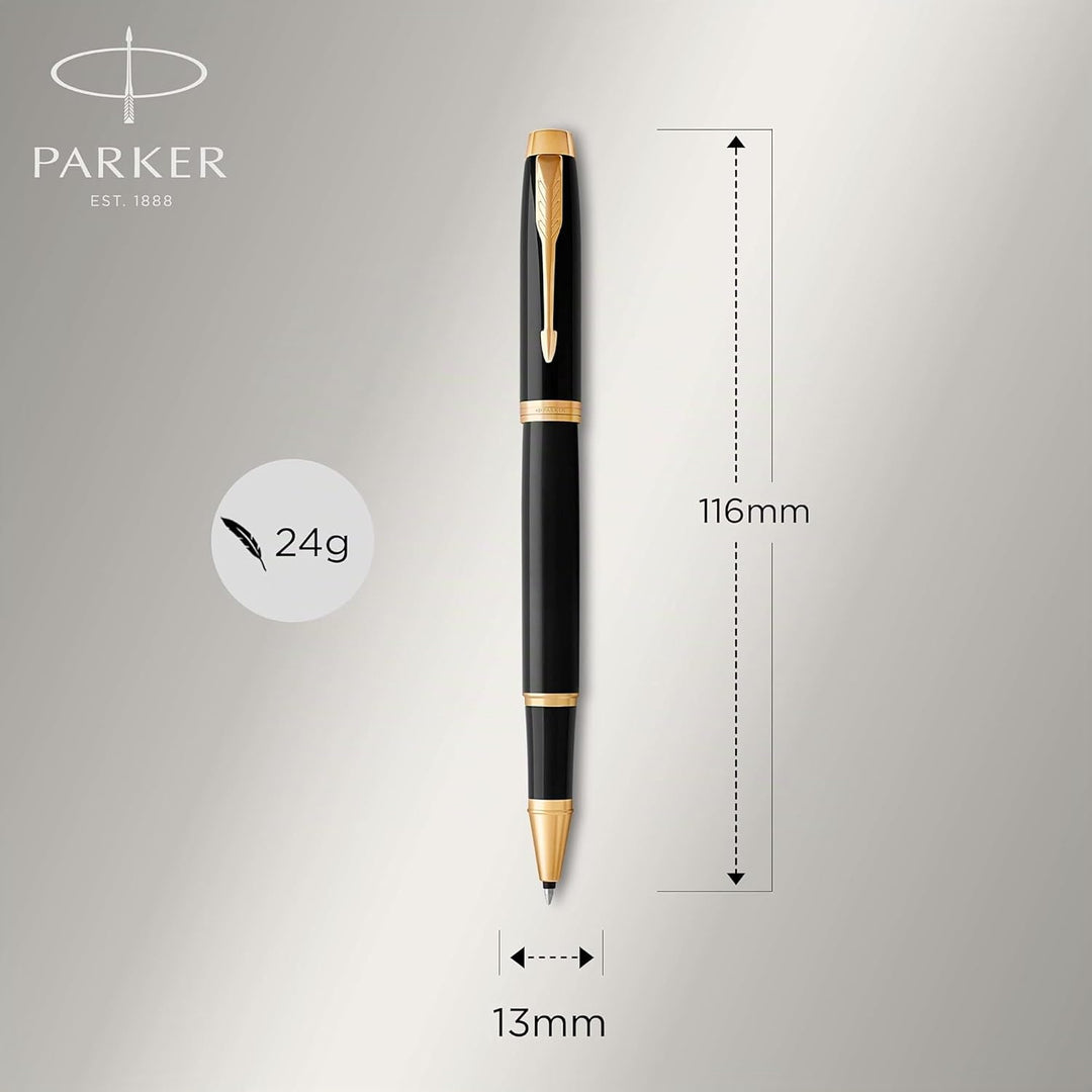 Parker IM Tintenroller | schwarze Lackierung mit Goldzierteilen | feine Spitze | Schwarz | Geschenkb