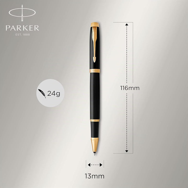 Parker IM Tintenroller | schwarze Lackierung mit Goldzierteilen | feine Spitze | Schwarz | Geschenkb