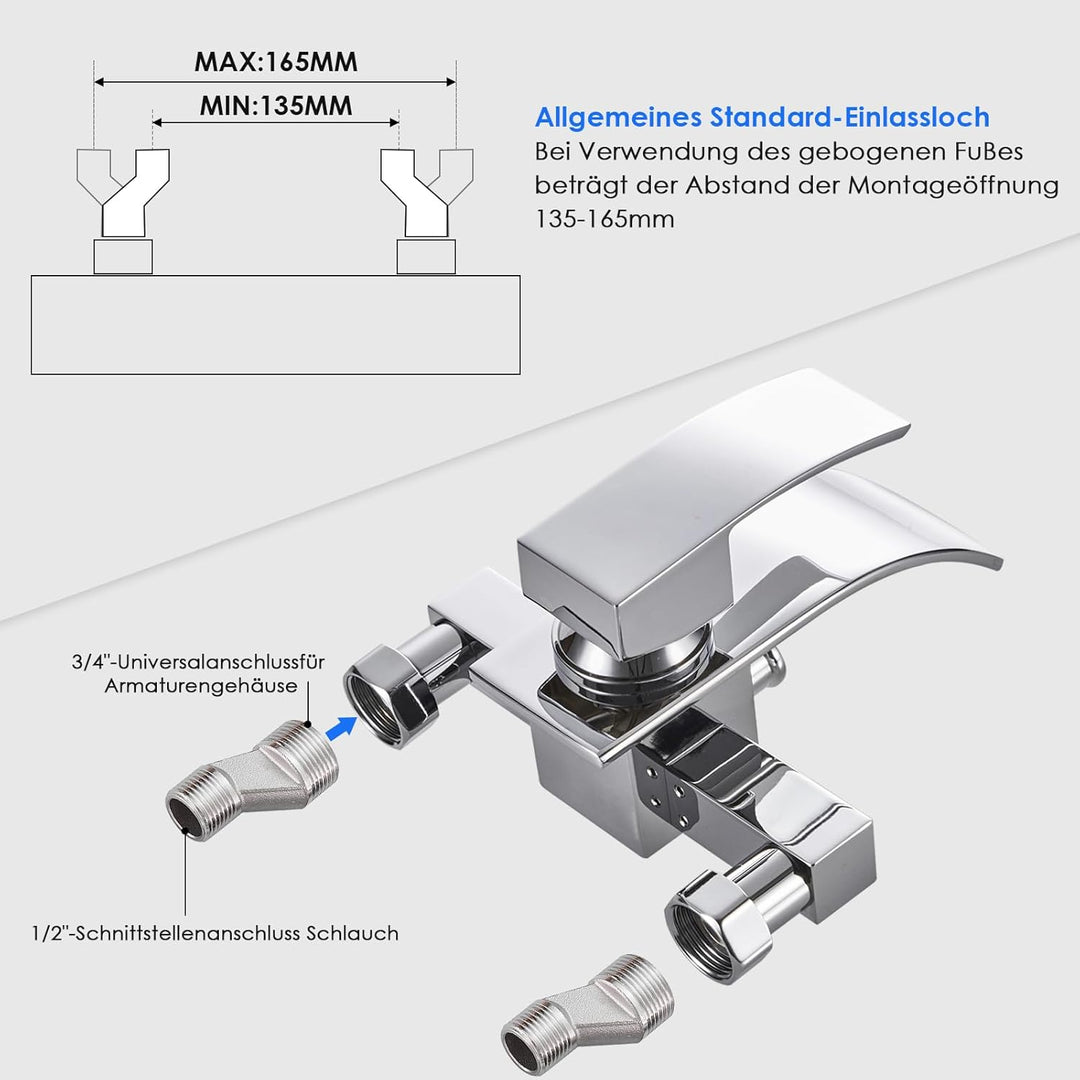 ROVOGO Badewannenarmatur Wasserfall mit Handbrause, Aufputz Einhandmischer Wannenarmatur mit Messing