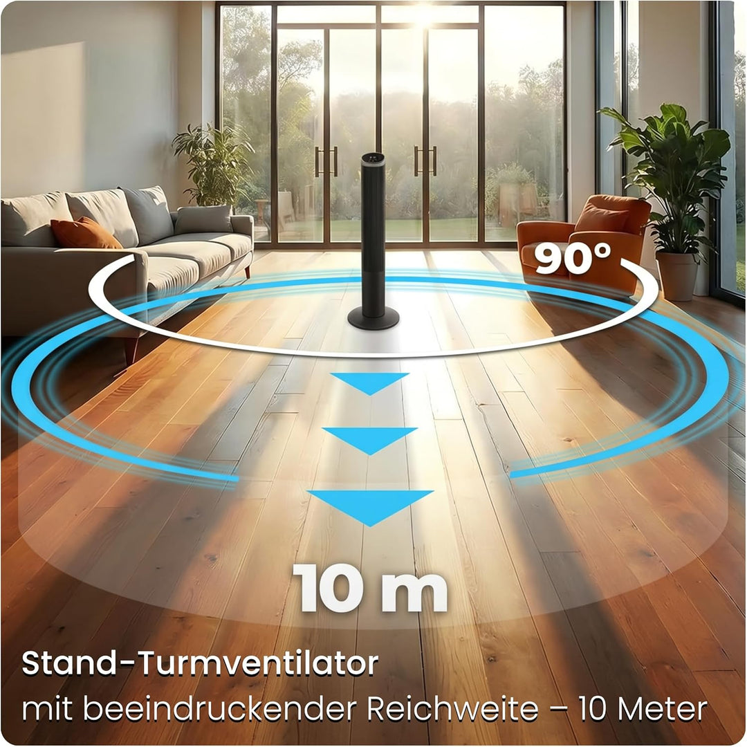 Turmventilator 102cm Standventilator mit Ionisator & Aroma-Clip IONIC, 5,8 m/s Wind, 90° Oszillation