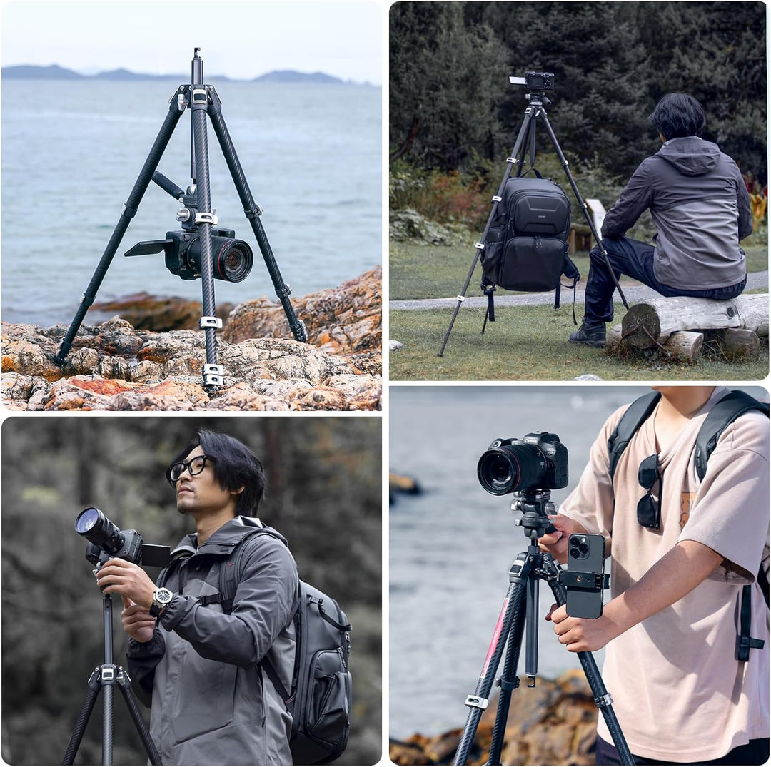 Videostativ Carbonfaser, ULANZI TT09 VideoGo Travel Tripod Reisestativ mit Fluidkopf 360° Pan&-50°/+