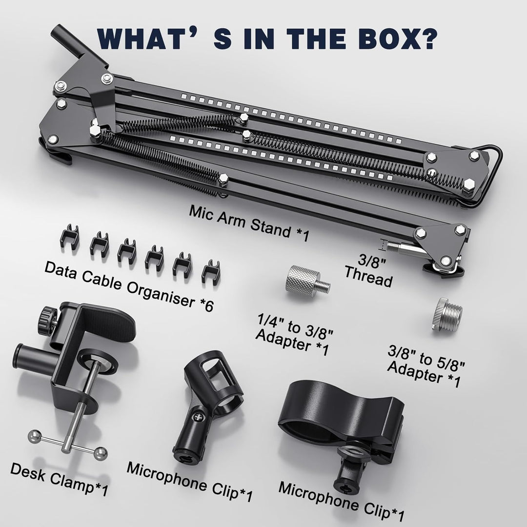 Jubor Mikrofon Boom Arm mit RGB Licht, Mikrofonarm Schreibtisch mit 3/8" bis 5/8" Schraube, Verstell